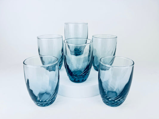 Product image for 'vintage tiara bleu libbey swirl juice glasses set of six 6' (view b24913)