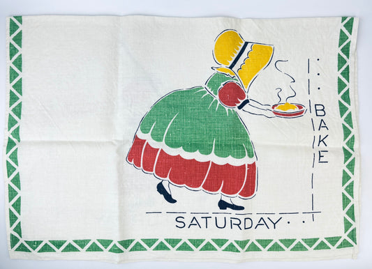 Product image for 'vintage saturday chore baking linen tea towel statement towel' (view d5a86b)
