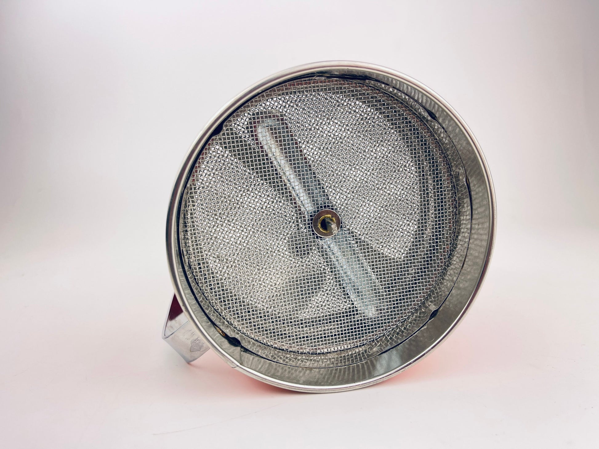 Product image for 'vintage orange metal flour sifter merry mushroom veggie pattern three 3 screen layers new old stock nos' (view 09deac)