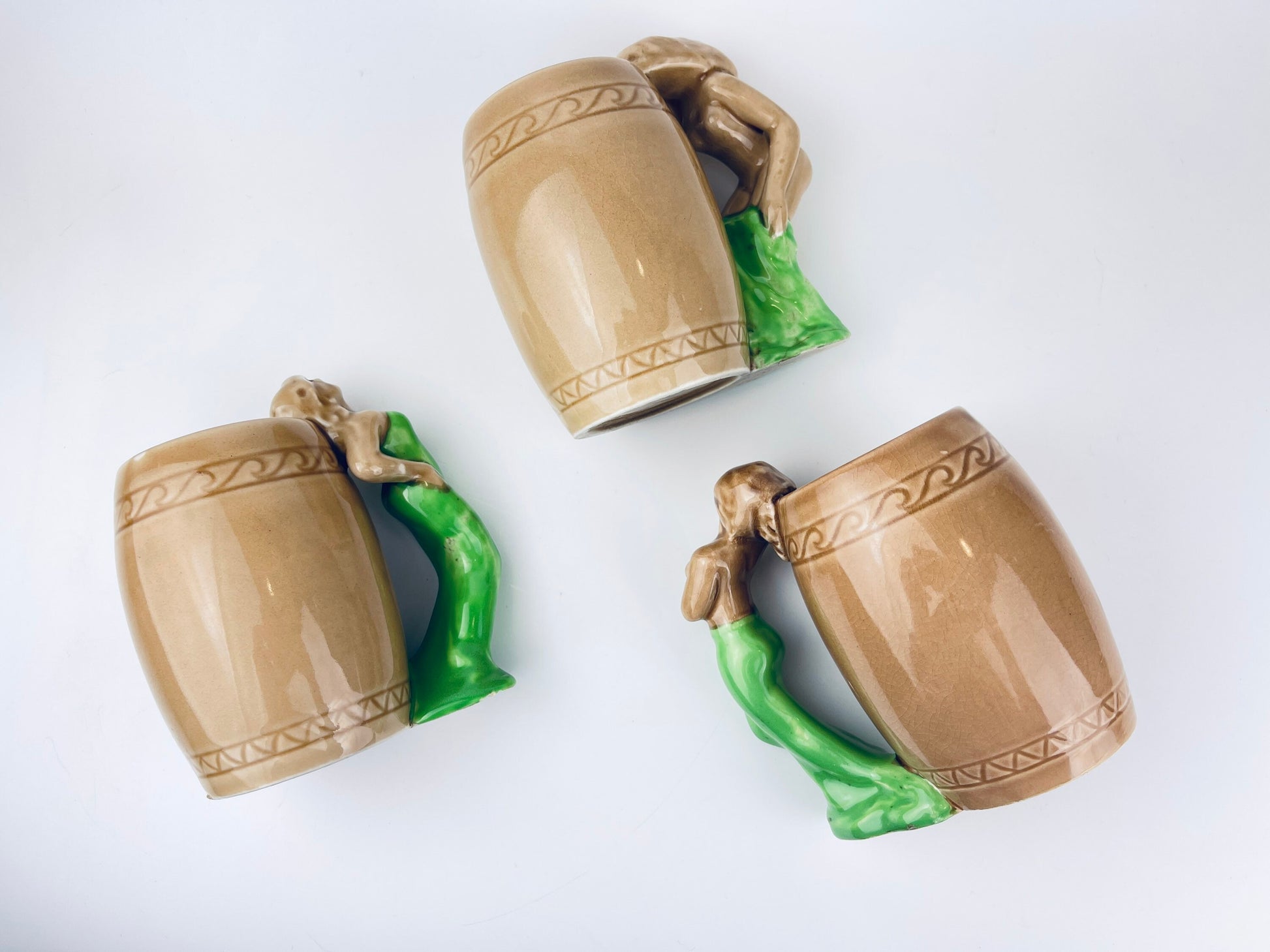 Product image for 'vintage risque nude woman barrel shaped brown ceramic mug sold individually groomsmen barware gift made in japan 1' (view d5c464)