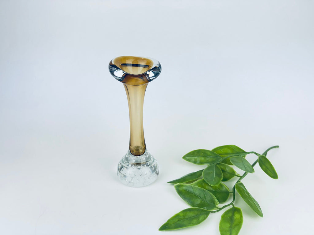 Product image for 'vintage aseda bo borgstrom bud vase hand blown brown clear controlled bubble base' (view b70201)