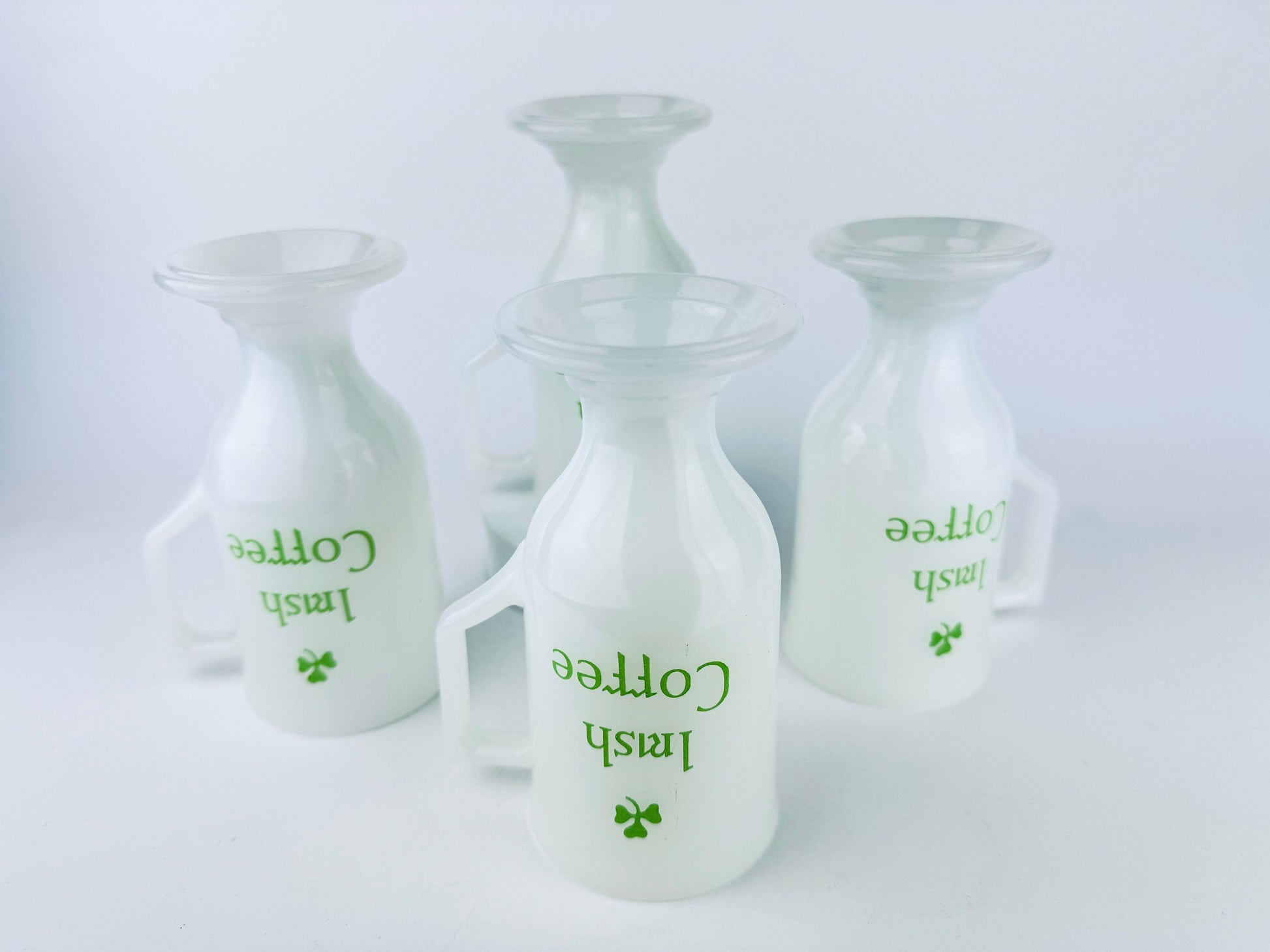 Product image for 'vintage milk glass irish coffee shamrock pedestal mugs set of four 4' (view 96a061)
