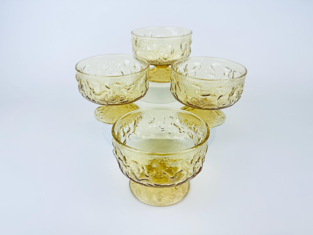 Product image for 'vintage amber anchor hocking crinkle lido milano footed sherbet glasses set of four 4' (view 93612b)