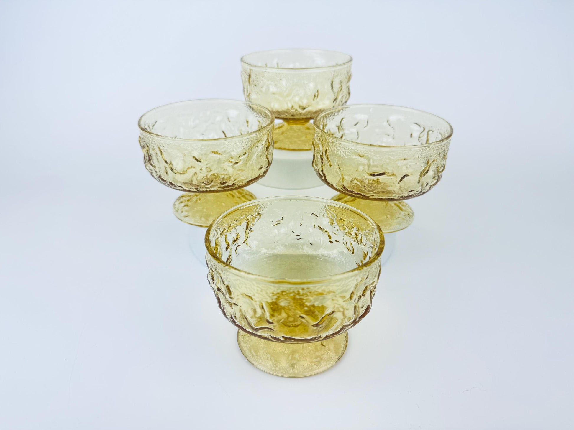 Product image for 'vintage amber anchor hocking crinkle lido milano footed sherbet glasses set of four 4' (view 93612b)