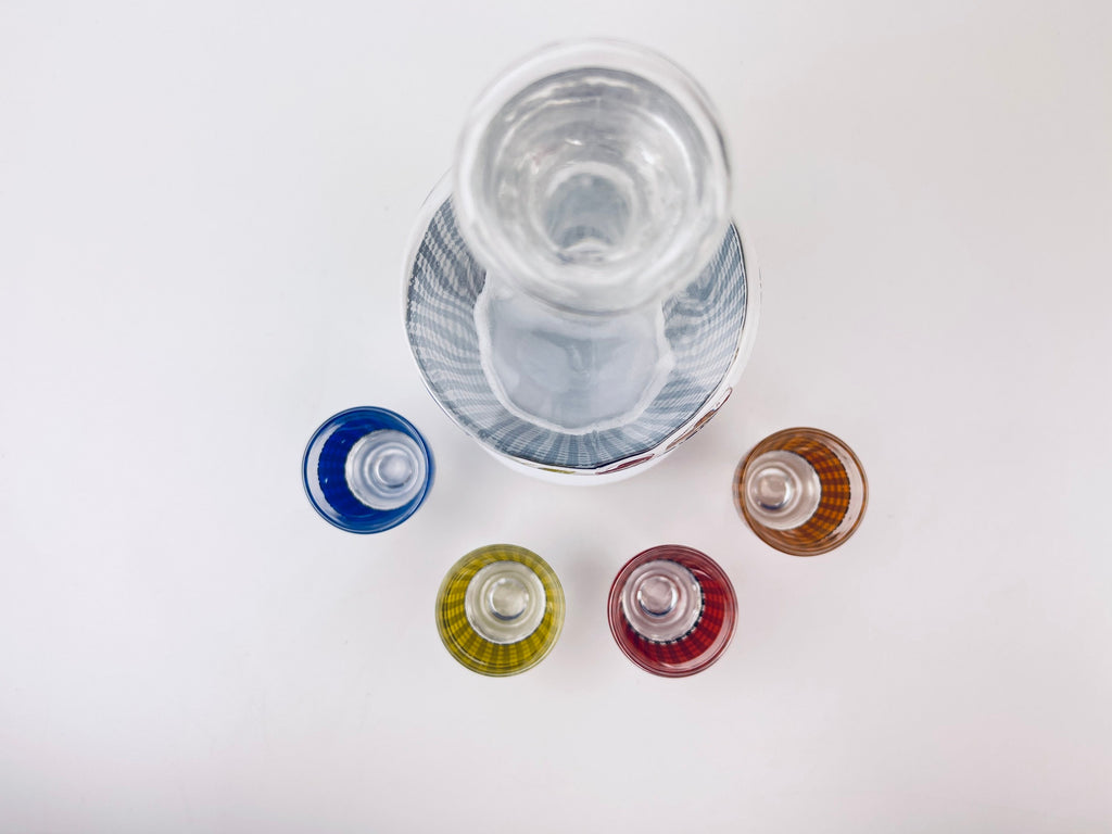 Product image for 'vintage houndstooth glass decanter shot glass barware set made in france' (view cd1dce)