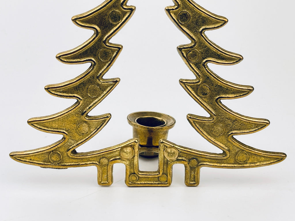 Product image for 'vintage brass christmas tree candelabra single candlestick holder aged metal patina made in italy' (view ee3550)