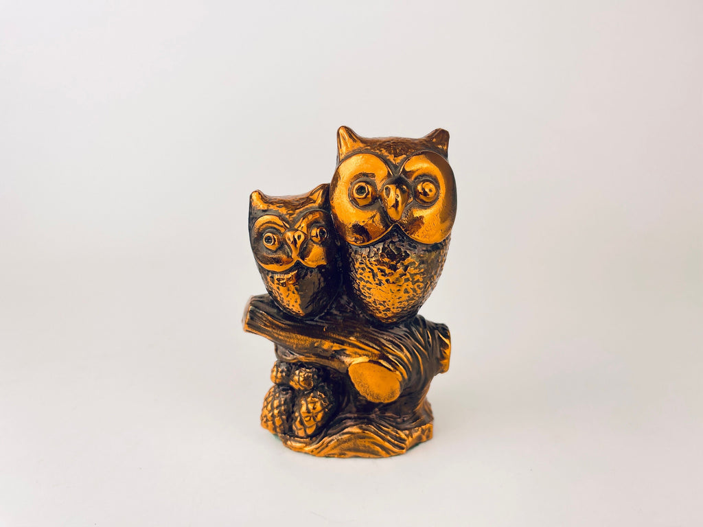 Product image for 'vintage copper metal perched owl duo tabletop figurine sculpture' (view d1f4c4)