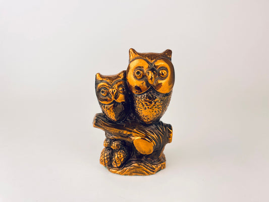Product image for 'vintage copper metal perched owl duo tabletop figurine sculpture' (view d1f4c4)