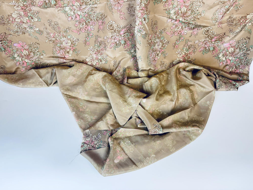Product image for 'vintage floral fabric material soft pastel blooms on taupe 46 x 64' (view f698e0)