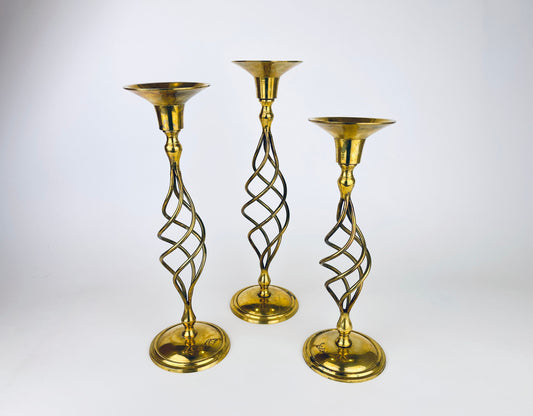 Product image for 'vintage solid brass lattice candle stick holders set of three 3' (view 4e47c7)