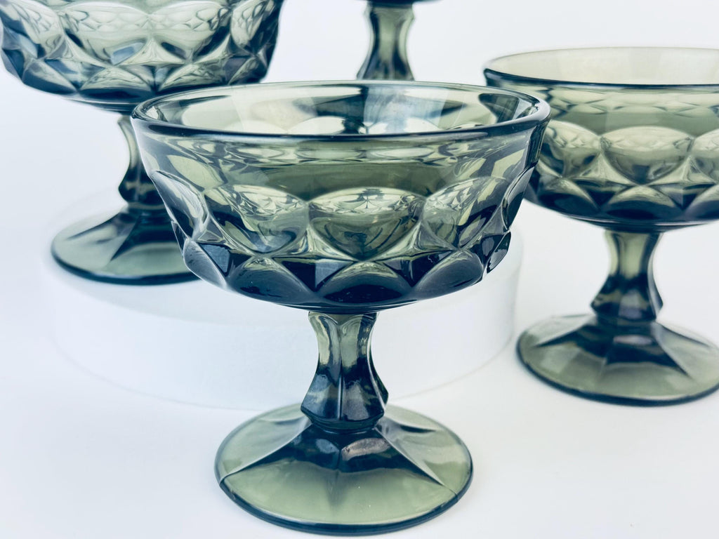 Product image for 'vintage smokey black champagne glasses set of four 4 perspective by noritake made in japan' (view b16775)