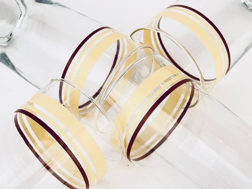 Product image for 'vintage beige brown striped water glasses set of four 4' (view 98c5b8)