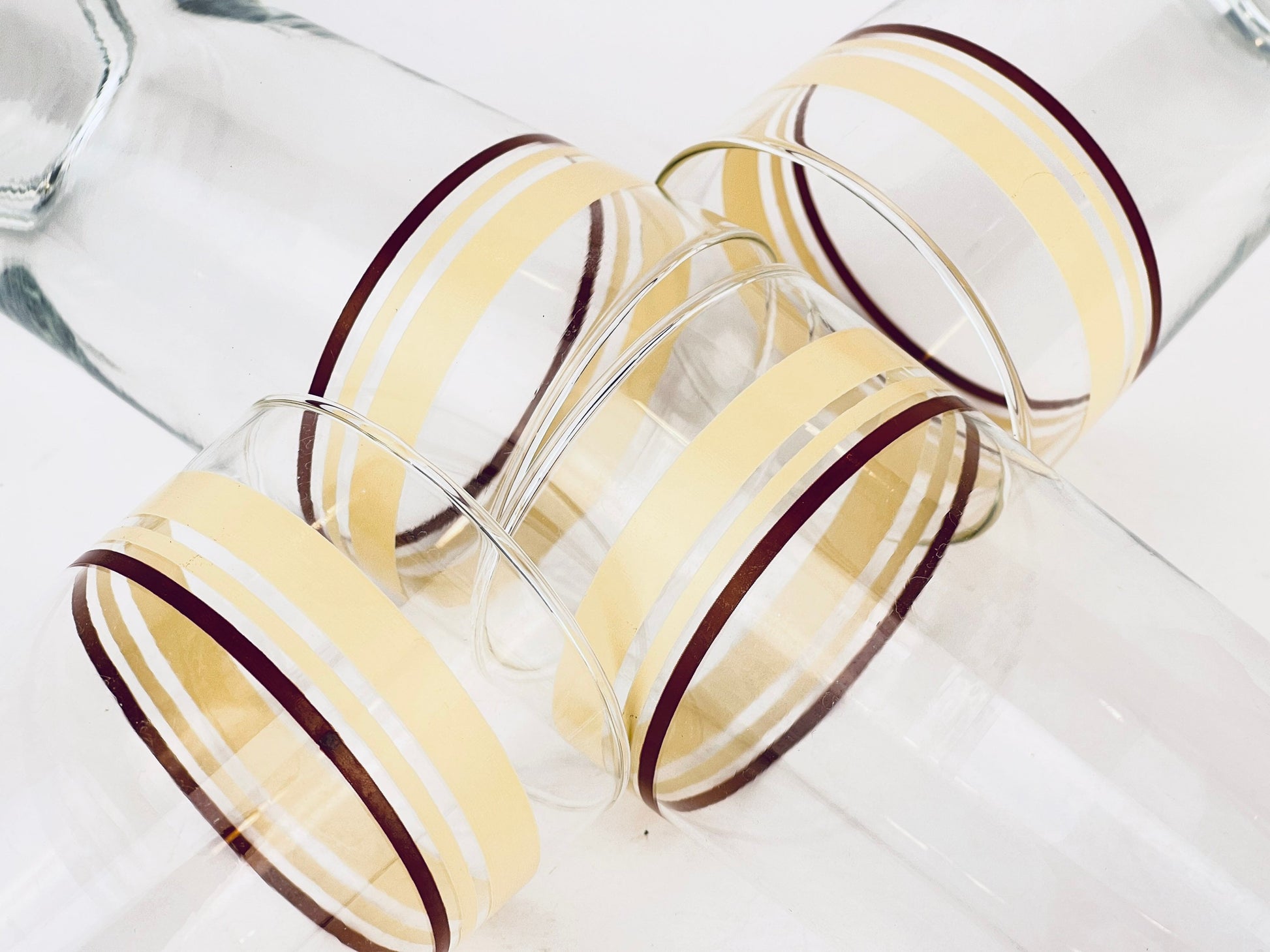 Product image for 'vintage beige brown striped water glasses set of four 4' (view 98c5b8)