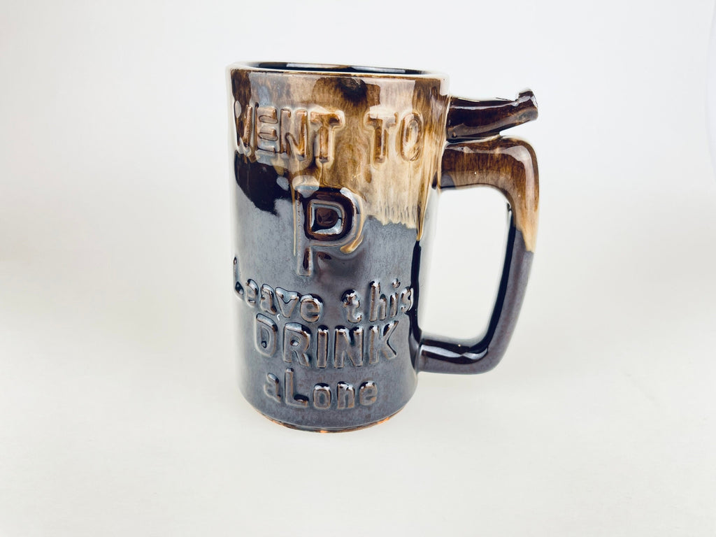 Product image for 'vintage funny beer mug stein drip glazed brown ceramic wet your whistle went to p leave this drink alone' (view 686504)