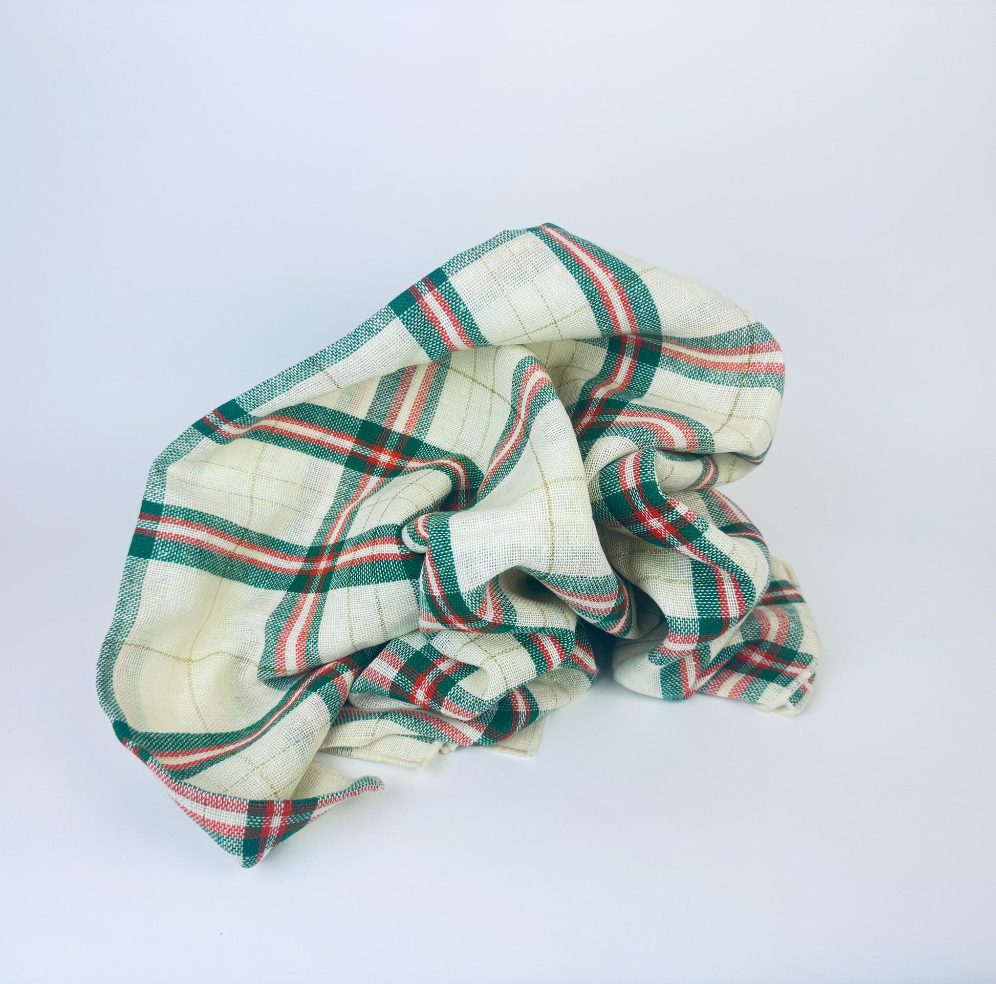 Product image for 'vintage square christmas plaid table cloth gold metallic stripe new old stock nos' (view d16d1e)