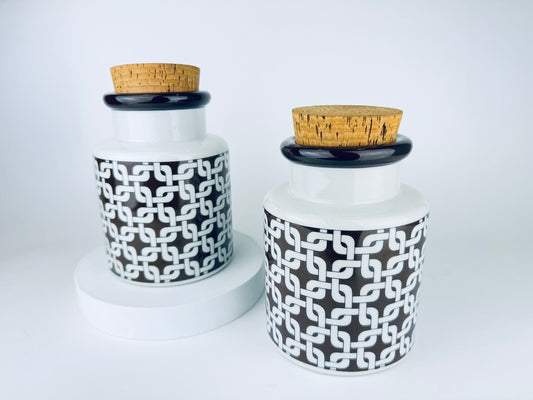 Product image for 'vintage geometric brown white ceramic cork top jar made in japan sold separately' (view ff421a)