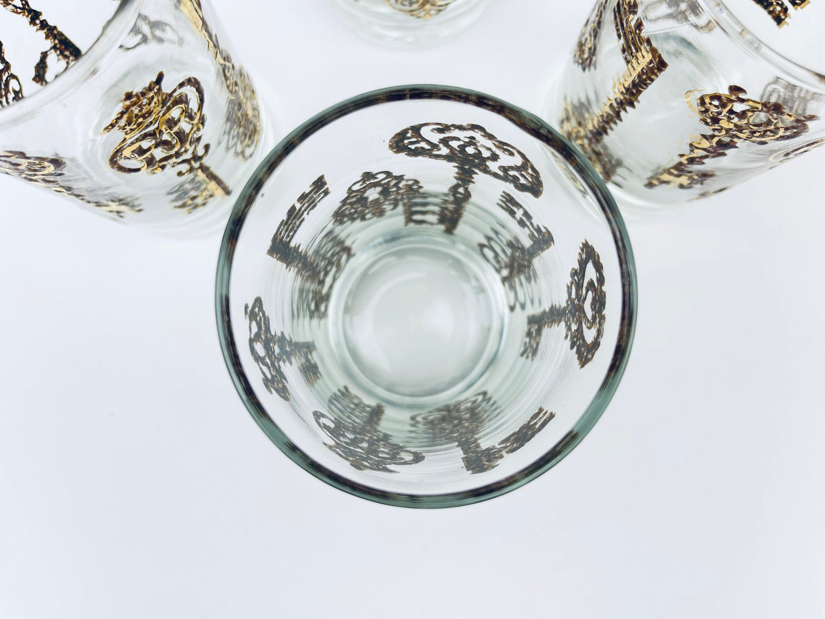 Product image for 'vintage libbey golden embossed skeleton key glasses set of four 4' (view 83b405)