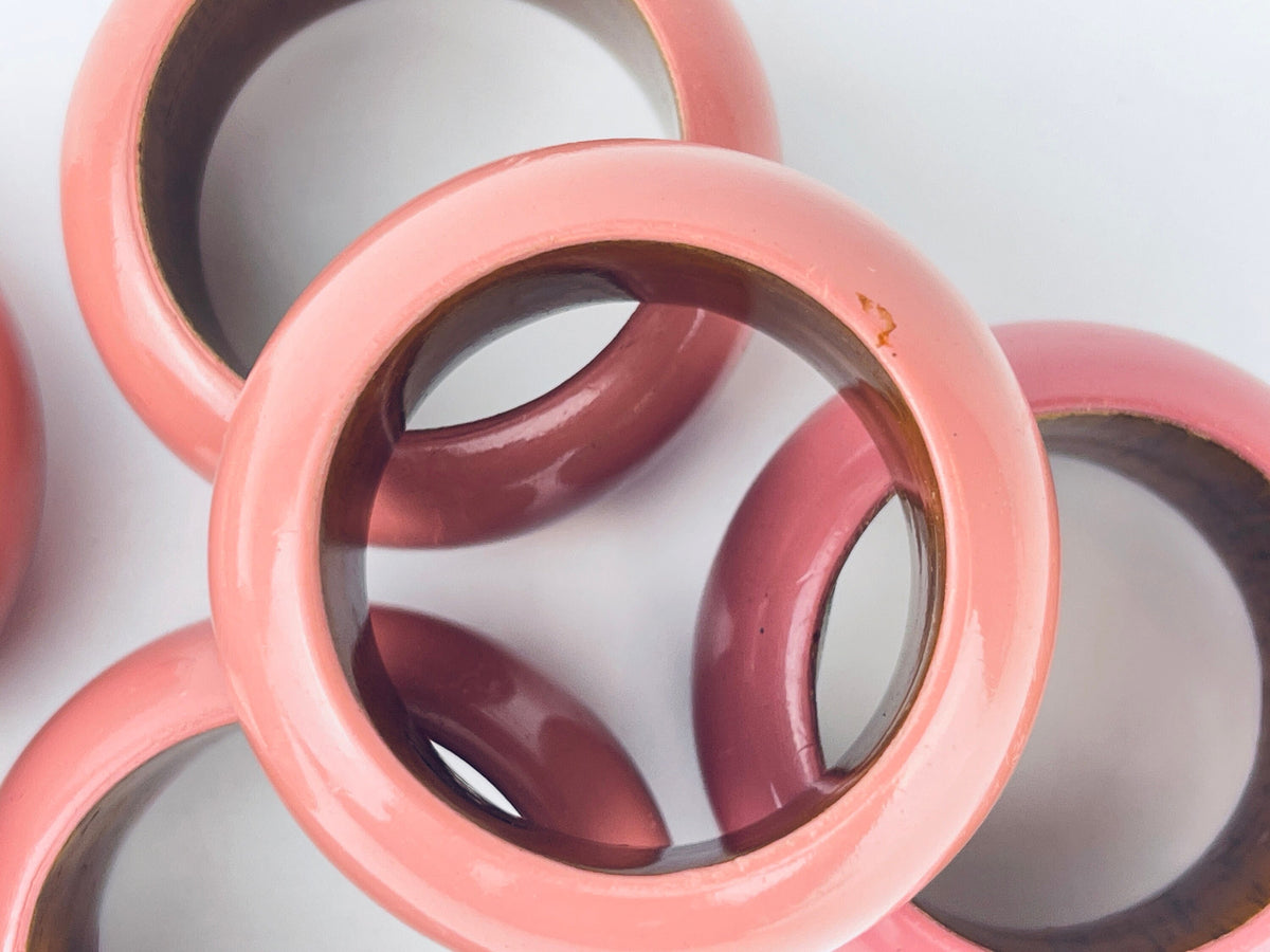 Product image for 'vintage glossy pink wooden napkin ring holders set of six 6' (view c603b1)