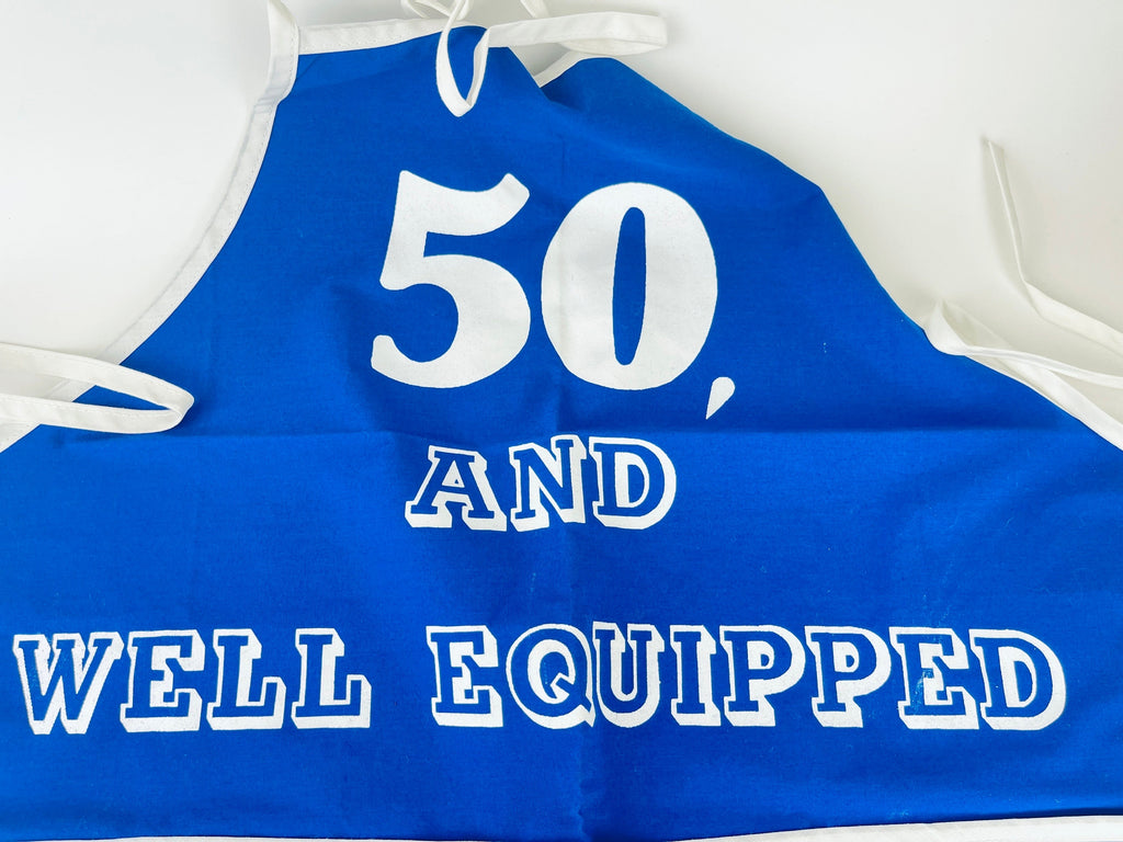 Product image for 'vintage blue white mens pocket apron 50th birthday gift 50 and well equiped made in canada' (view a0ae92)