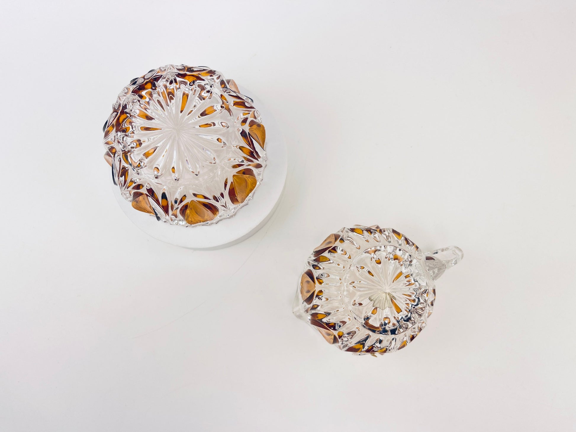 Product image for 'vintage cut crystal glass amber cream sugar bowl oval pattern made in western germany new old stock' (view 26a5e3)