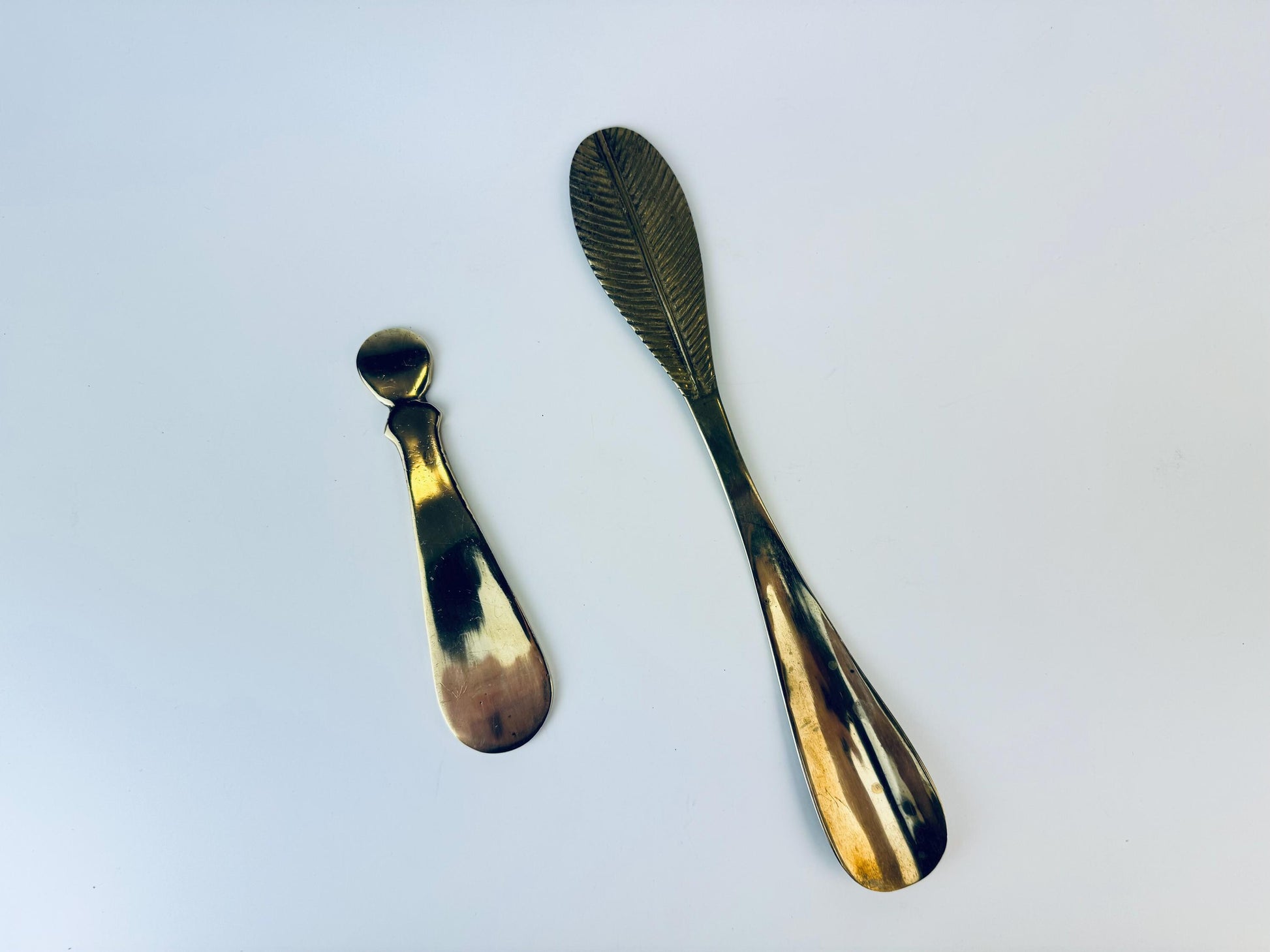 Product image for 'vintage solid brass shoe horns attractive aged metal patina sold separately' (view 9aee33)