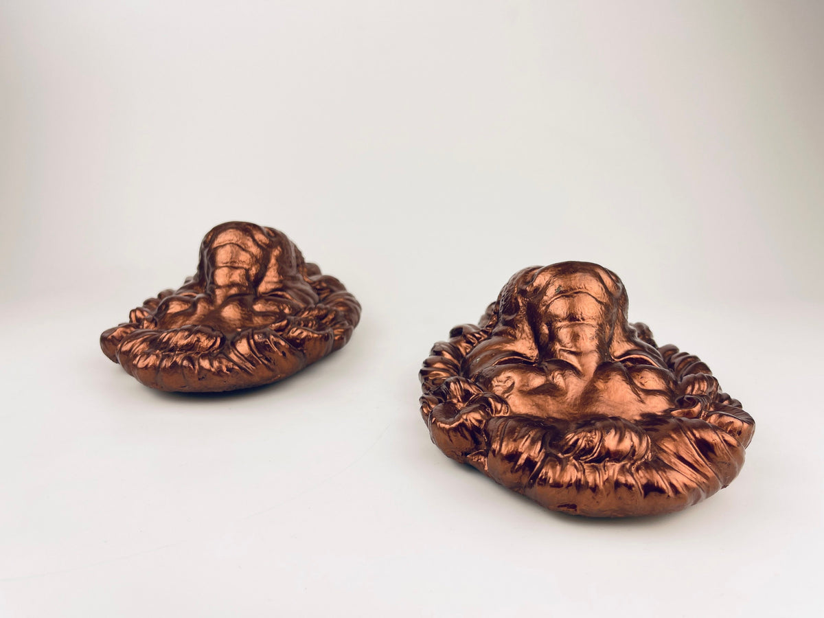 Product image for 'vintage solid concrete rose gold copper painted lion head bust art set of two 2' (view 0d124e)