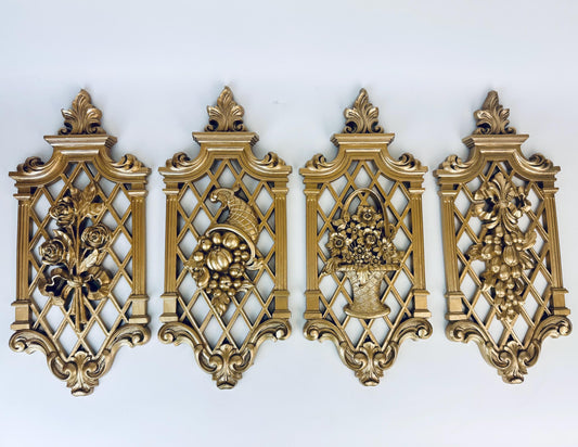 Product image for 'vintage syroco ornate baroque style gold wall decor made in usa 1971 set of four 4' (view d3c110)