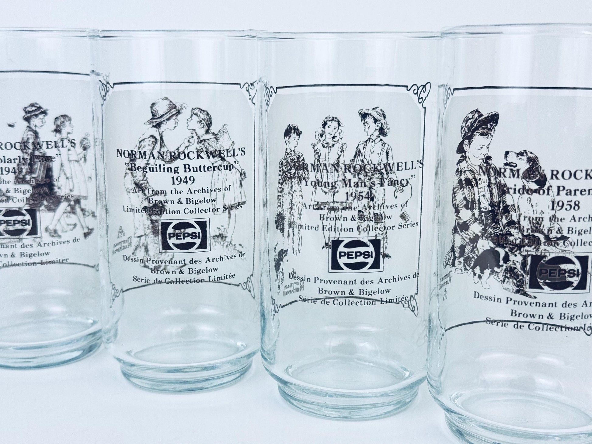 Product image for 'vintage norman rockwell pepsi glass water tumbler glasses set of four 4 limited edition collector series' (view edbd37)