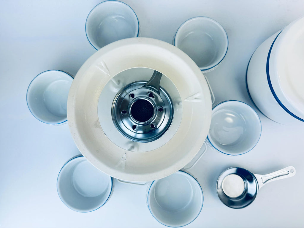 Product image for 'vintage white blue striped lazy susan fondue set' (view 74f029)