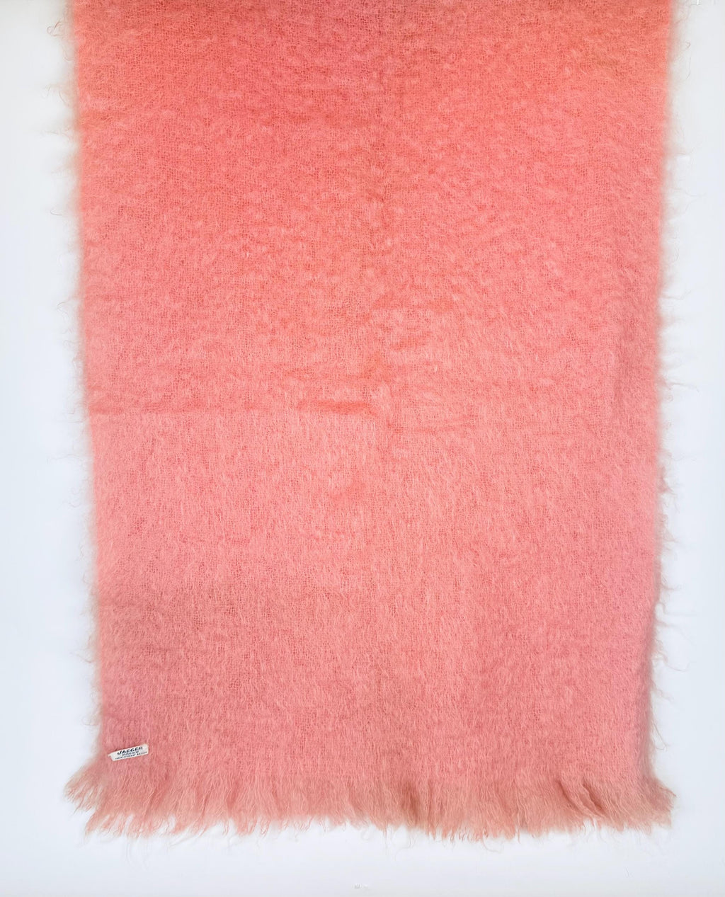 Product image for 'vintage jaeger pink mohair wool fringe throw made in great britain' (view e25a6a)