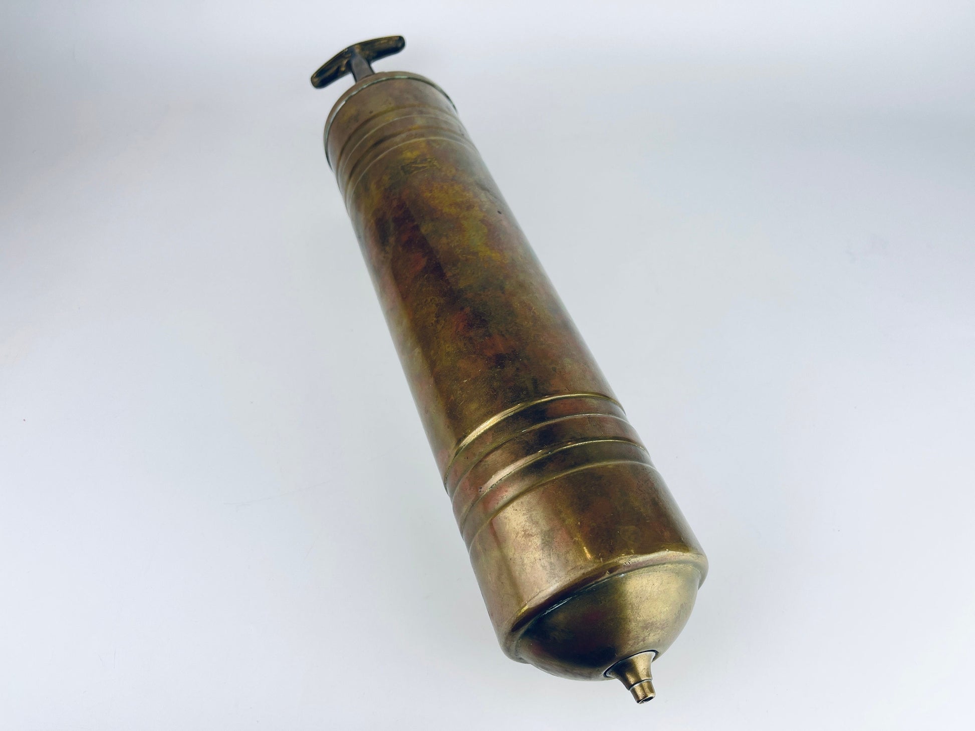 Product image for 'vintage antique brass pump fire extinguisher attractive aged metal patina' (view 4a2525)