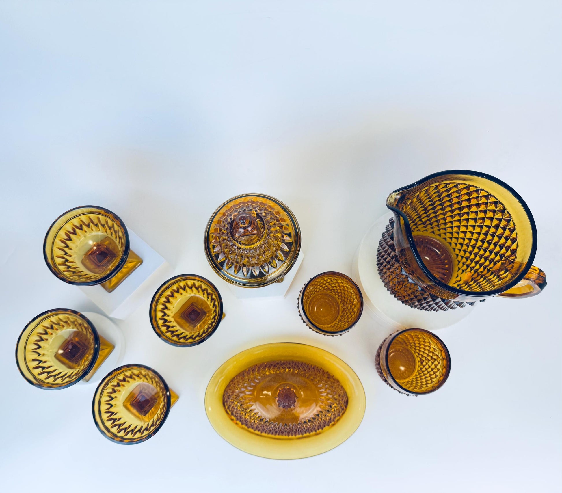 Product image for 'vintage diamond point amber glassware indiana glass company sold separately' (view df6995)