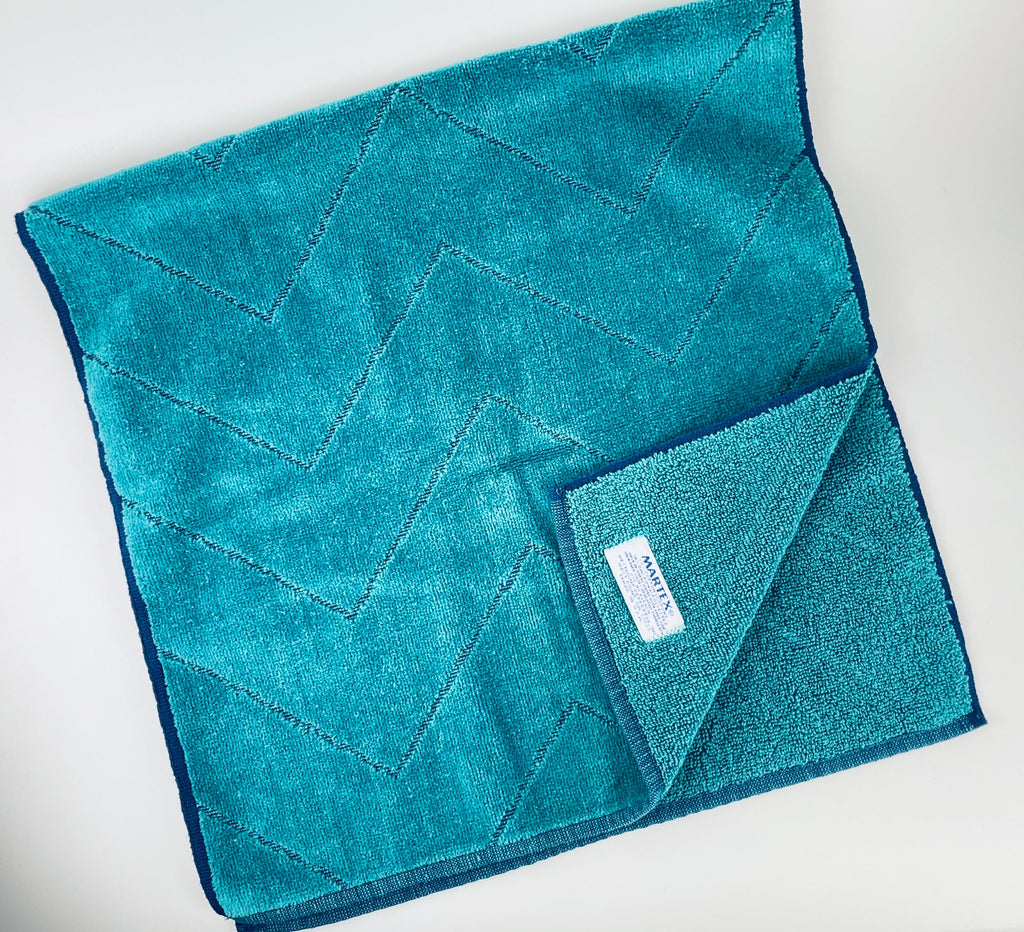 Product image for 'vintage green blue chevron striped martex bath towel set hand face towels made in usa' (view 1ababd)