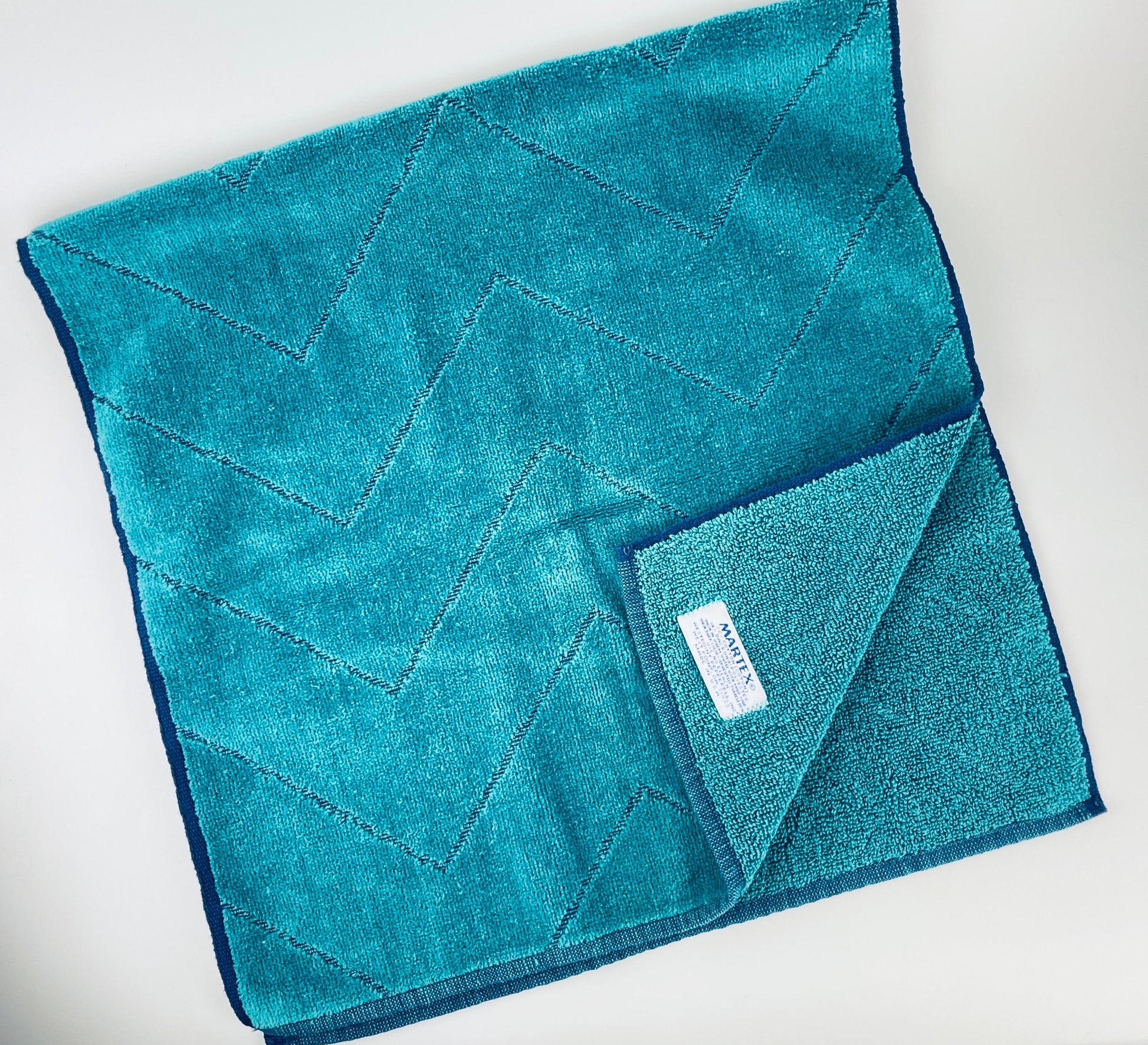 Product image for 'vintage green blue chevron striped martex bath towel set hand face towels made in usa' (view 1ababd)
