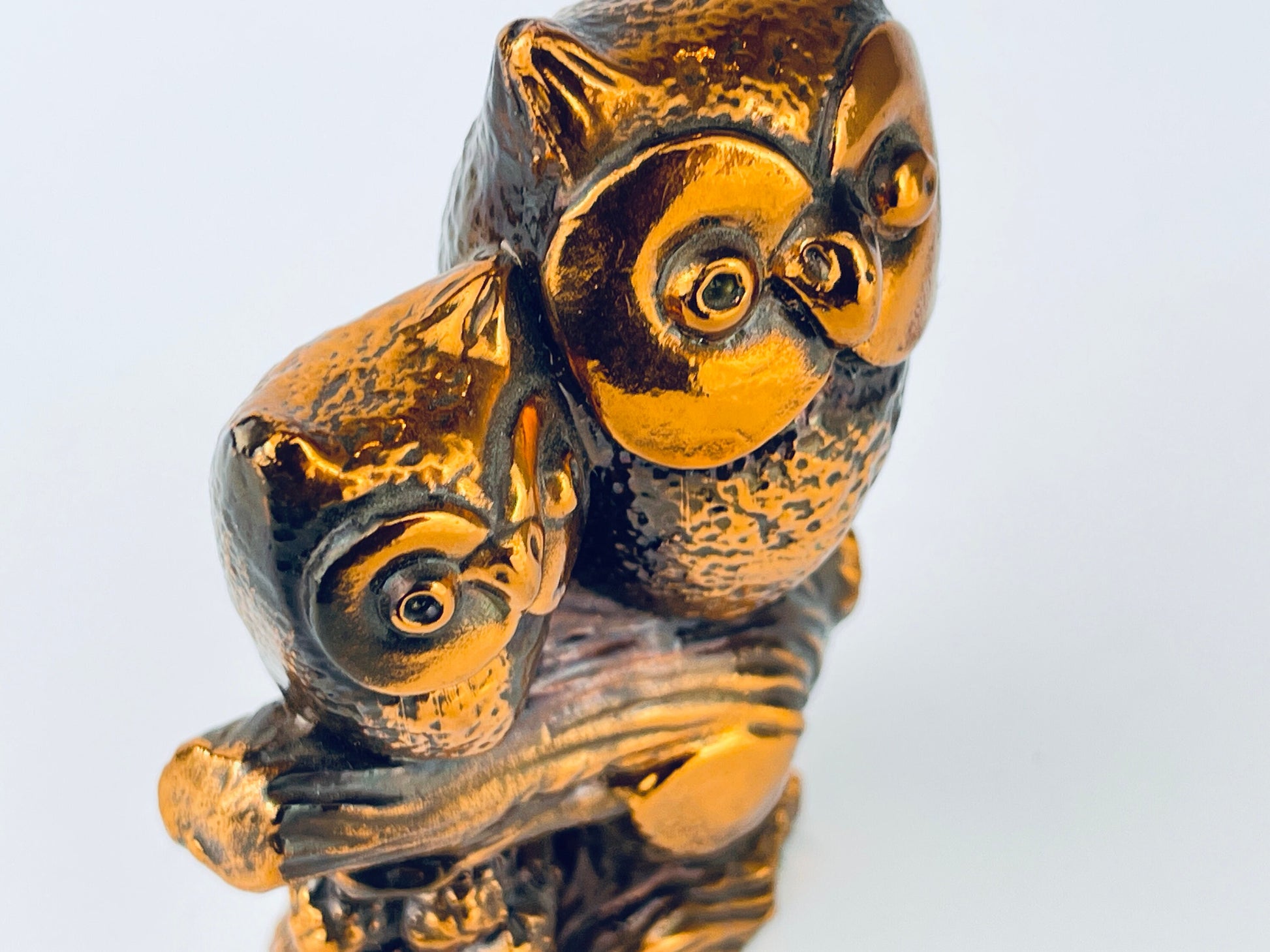 Product image for 'vintage copper metal perched owl duo tabletop figurine sculpture' (view 82fe64)