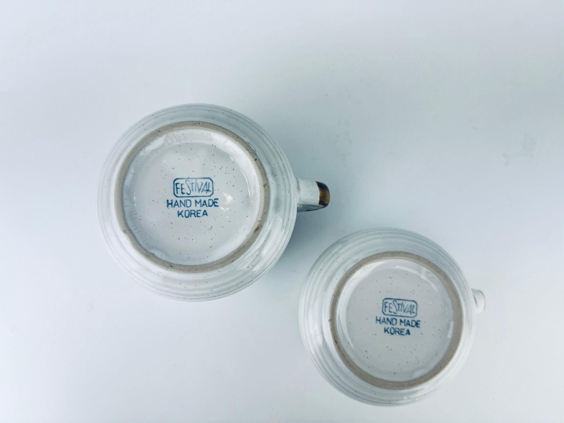 Product image for 'vintage festival hand made stoneware ceramic handled soup bowls set of two 2 made in korea' (view fe44c3)