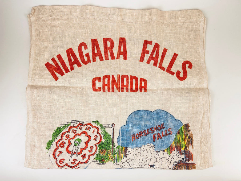 Product image for 'vintage niagara falls canada tea towel multicolour 1960s linen souvenir maid of the mist horseshoe falls floral clock' (view 46c316)