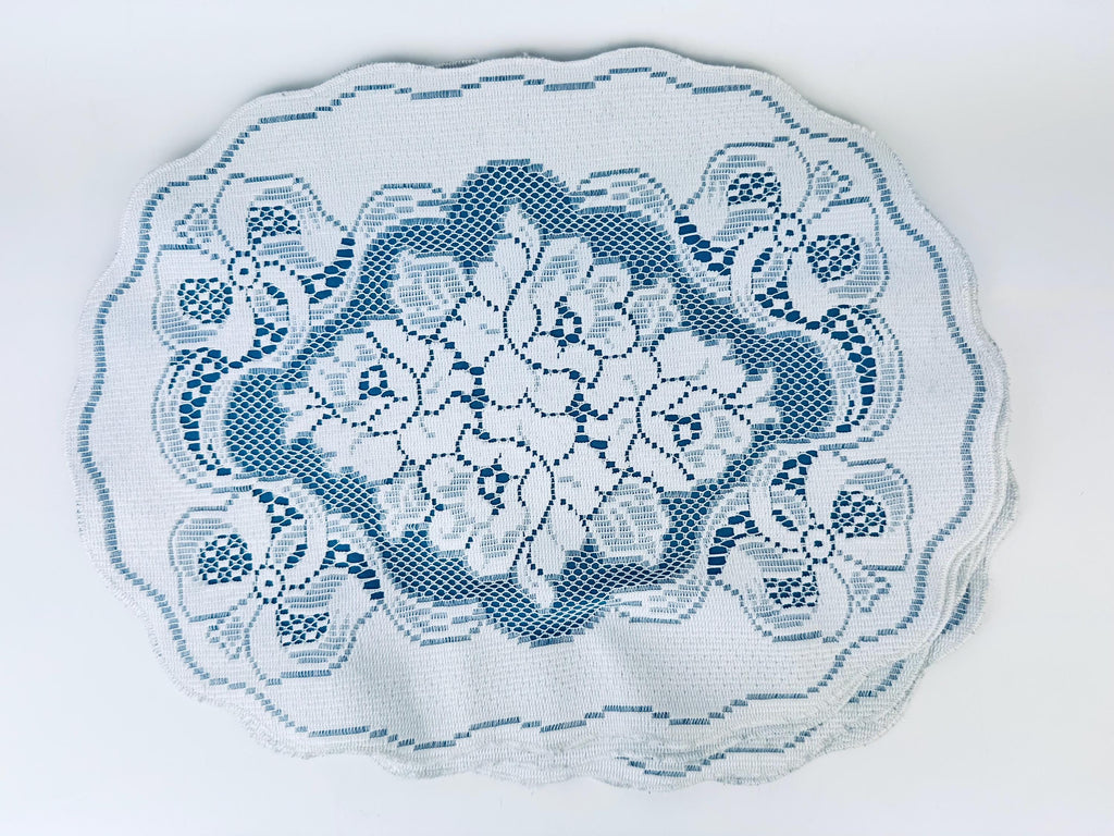 Product image for 'vintage oval cream lace blue floral bow pattern place mats set of six 6' (view 6b1ffa)