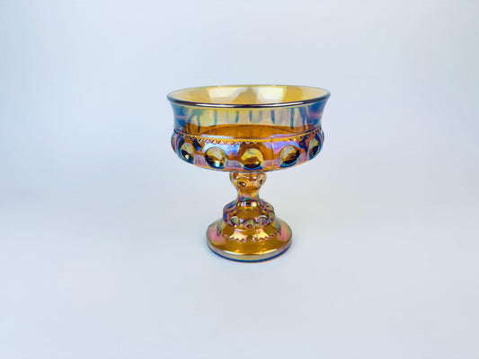 Product image for 'vintage amber carnival glass kings crown thumbprint pedestal compote candy bowl by indiana glass company' (view 170d70)
