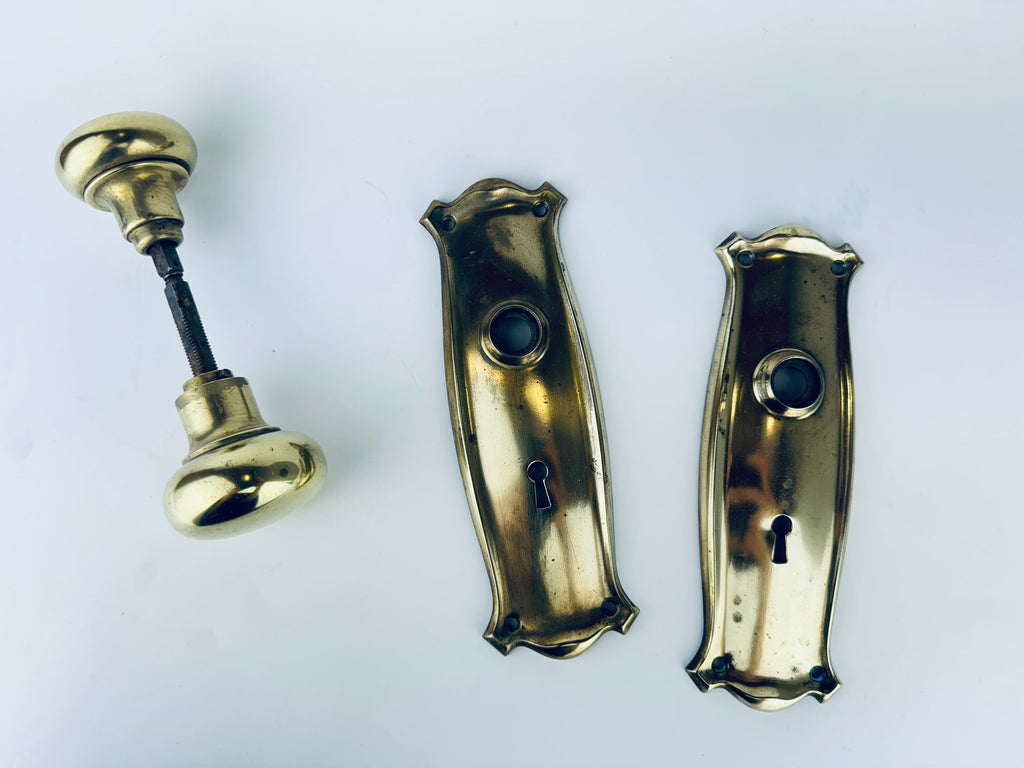 Product image for 'antique brass plated double sided door handle knob door plates architectural salvage rustic hardware decor sold separately' (view 685372)