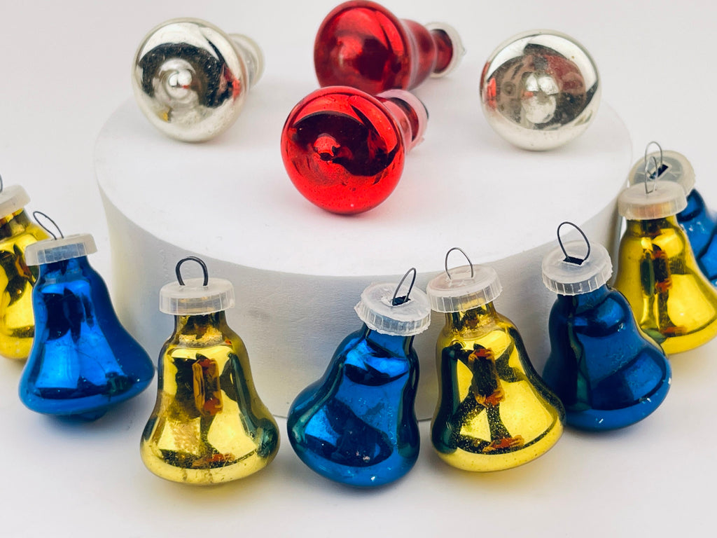 Product image for 'vintage multi colour bell glass christmas tree ornaments set of twelve 12 alderbrook' (view eb5116)
