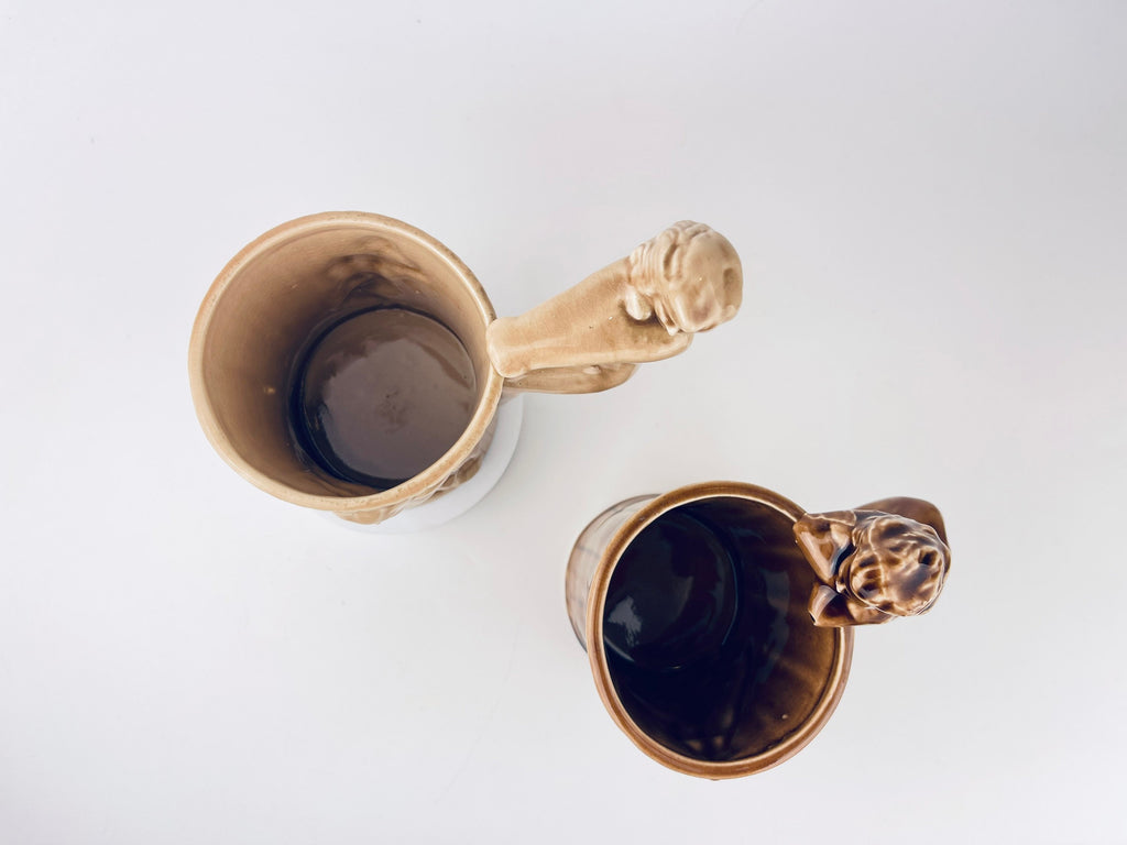 Product image for 'vintage risque nude woman barrel shaped brown ceramic mug sold individually groomsmen barware gift made in japan' (view e1a40e)