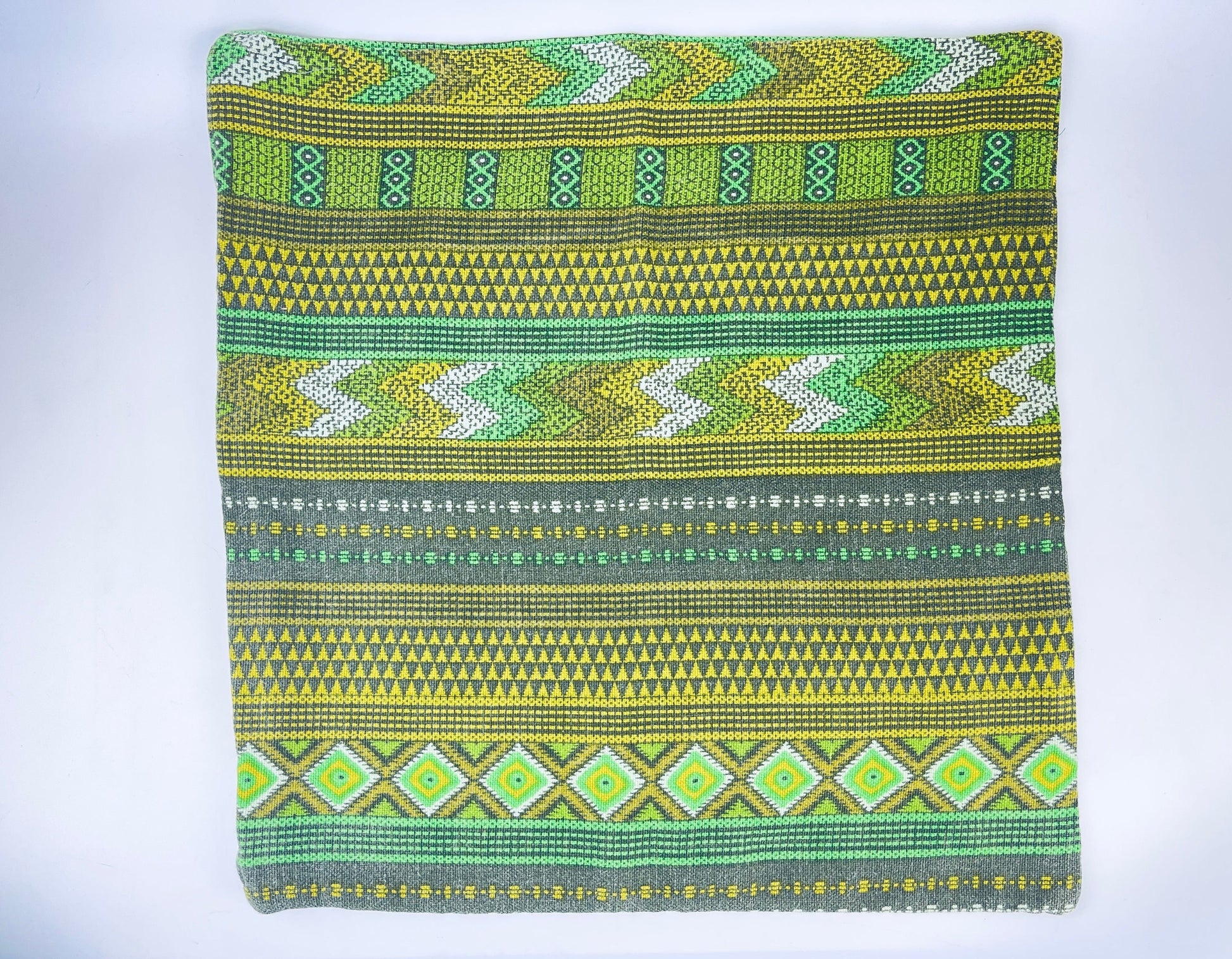 Product image for 'vintage handmade green yellow geometric print square accent pillow cover 18 x 18 sold separately' (view 6f0cb3)
