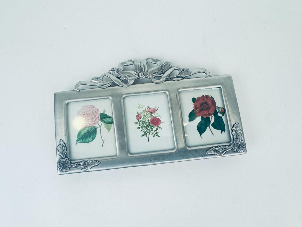 Product image for 'vintage pewter silver floral bow tabletop trio picture frame made in canada' (view 0c3ccf)