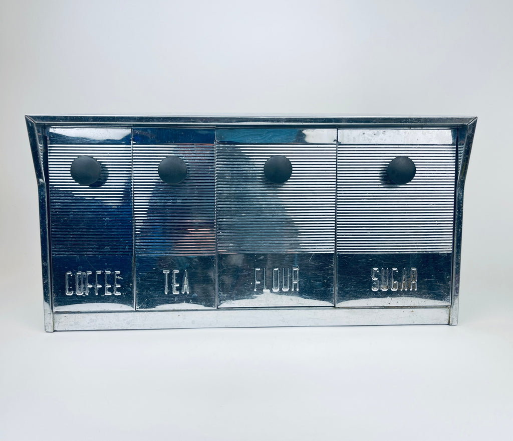 Product image for 'vintage krestline speco products silver metal countertop wall canisters set of four 4 flour sugar coffee tea' (view afc956)