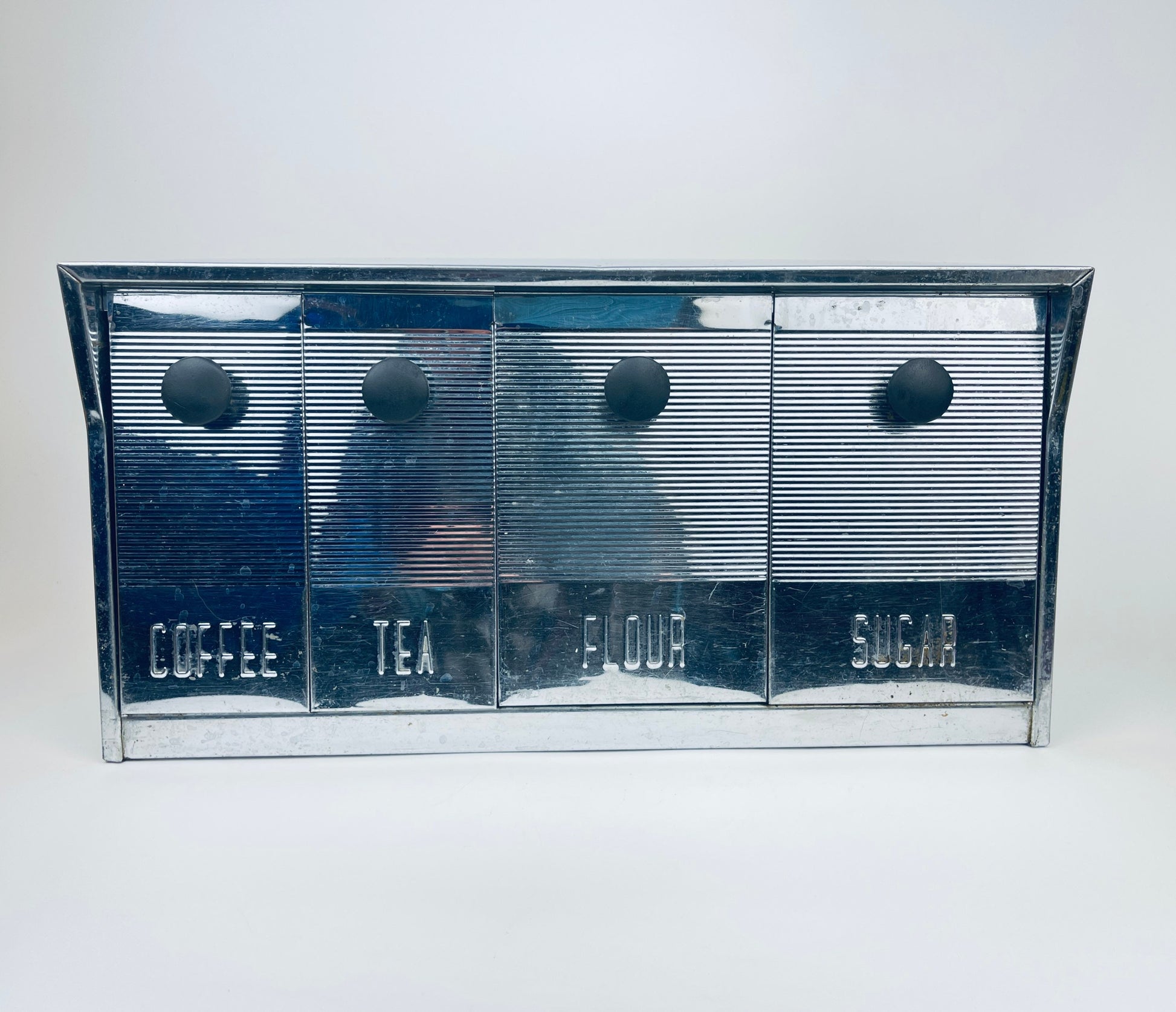 Product image for 'vintage krestline speco products silver metal countertop wall canisters set of four 4 flour sugar coffee tea' (view afc956)