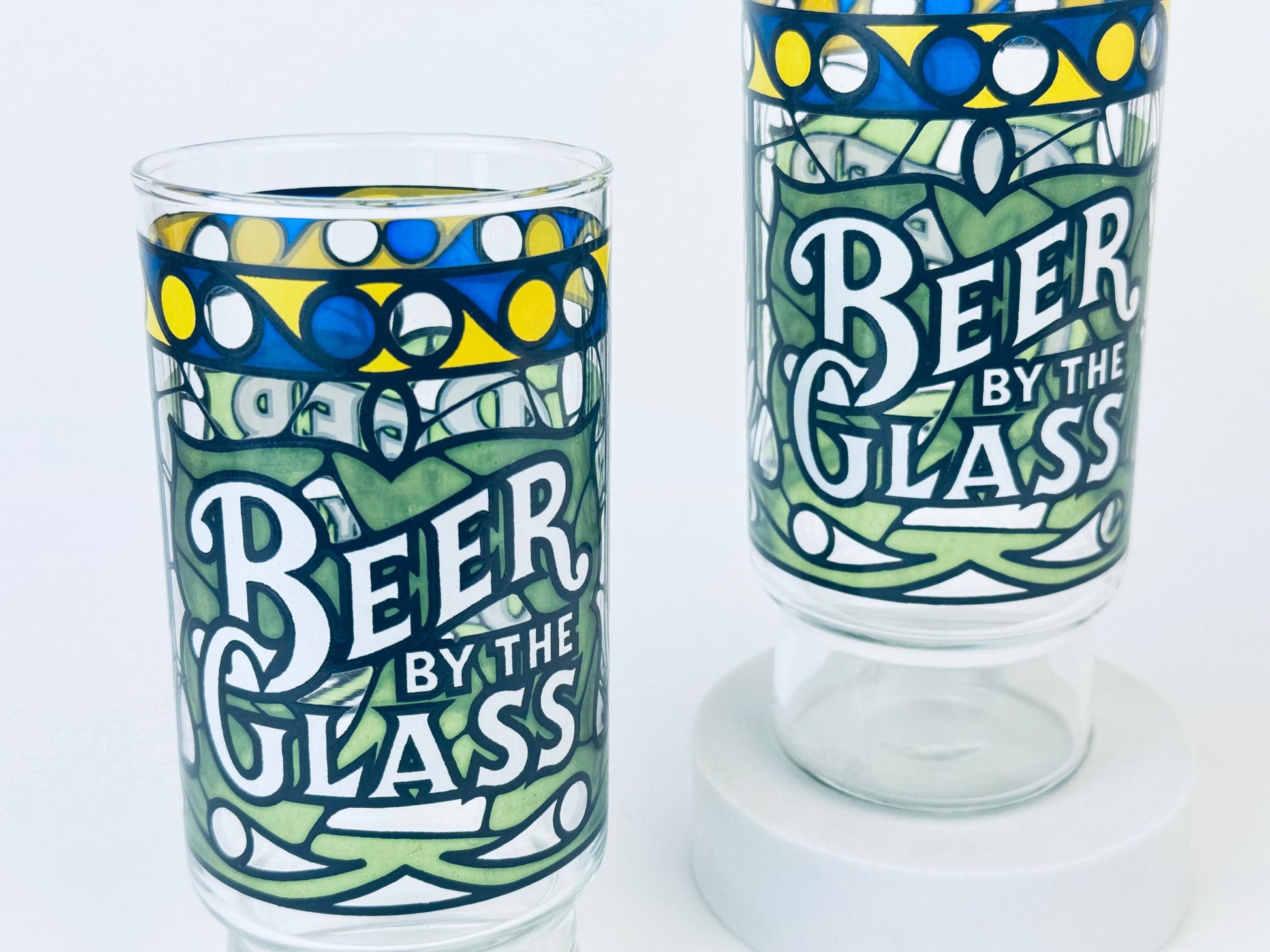 Product image for 'vintage libbey faux stained glass beer by the glass set of two 2' (view ea135b)
