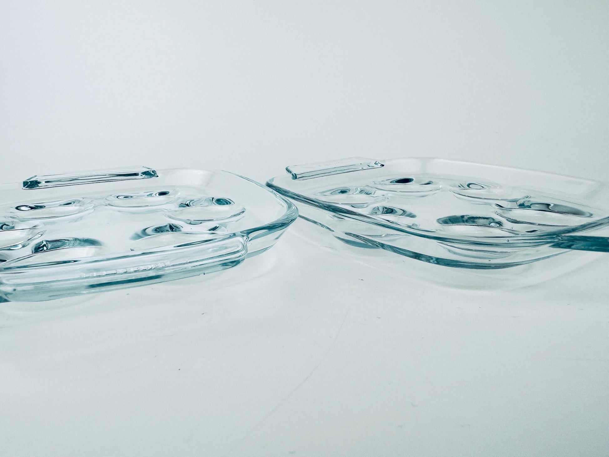 Product image for 'vintage pyrex clear glass escargot snail devilled egg plates 473 set of two 2 made in france' (view a6e1e0)