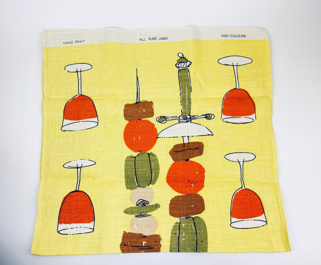 Product image for 'vintage bbq wine glass tea towel bbq statement towel all pure linen fast colours hand printed' (view c6e885)