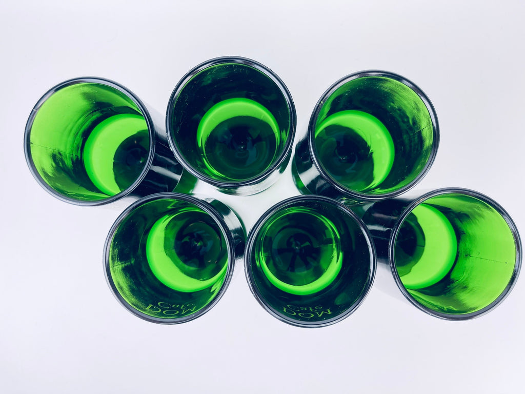Product image for 'vintage 1970s mid century emerald green dom cafe glasses heavy pressed glass set of 6 liqueur wine goblets' (view 743023)
